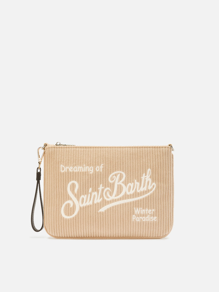 Borsa crossbody Parisienne Corduroy in velluto a coste beige