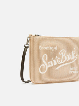 Borsa crossbody Parisienne Corduroy in velluto a coste beige