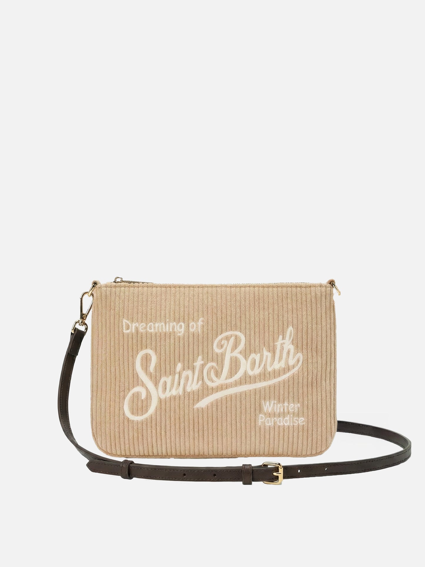 Borsa crossbody Parisienne Corduroy in velluto a coste beige