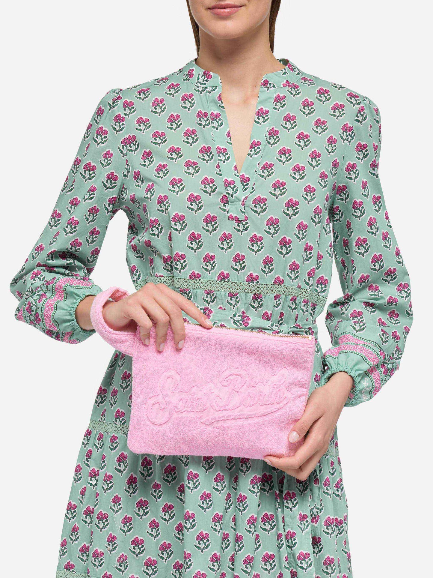 Pink Pareasy pochette with jacquard Saint Barth logo - MC2 Saint Barth