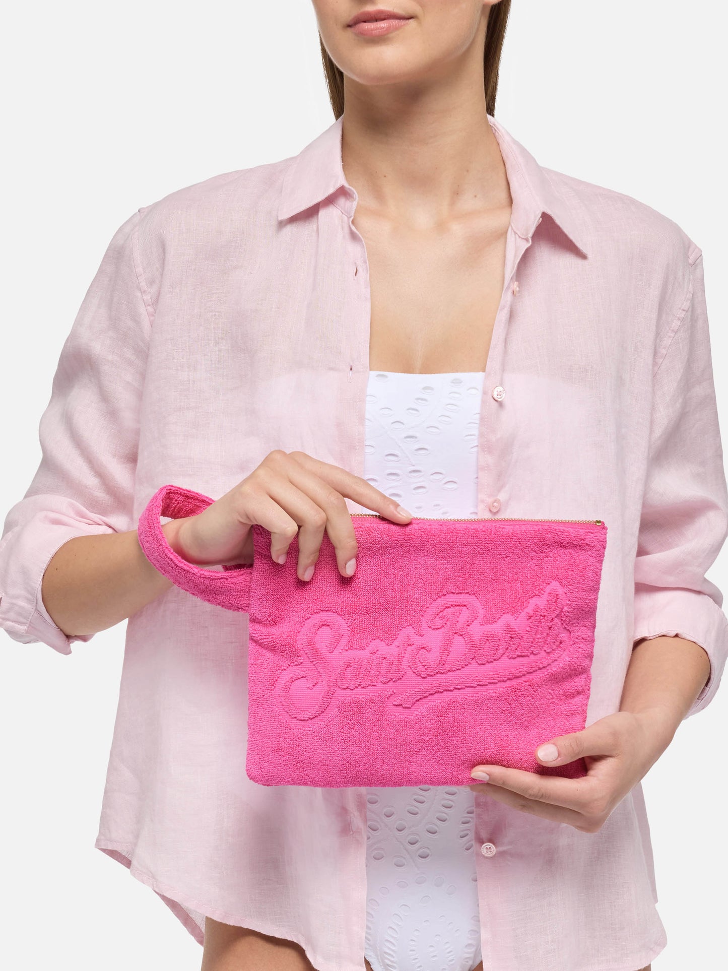 Fuchsia Pareasy pochette with jacquard Saint Barth logo - MC2 Saint Barth