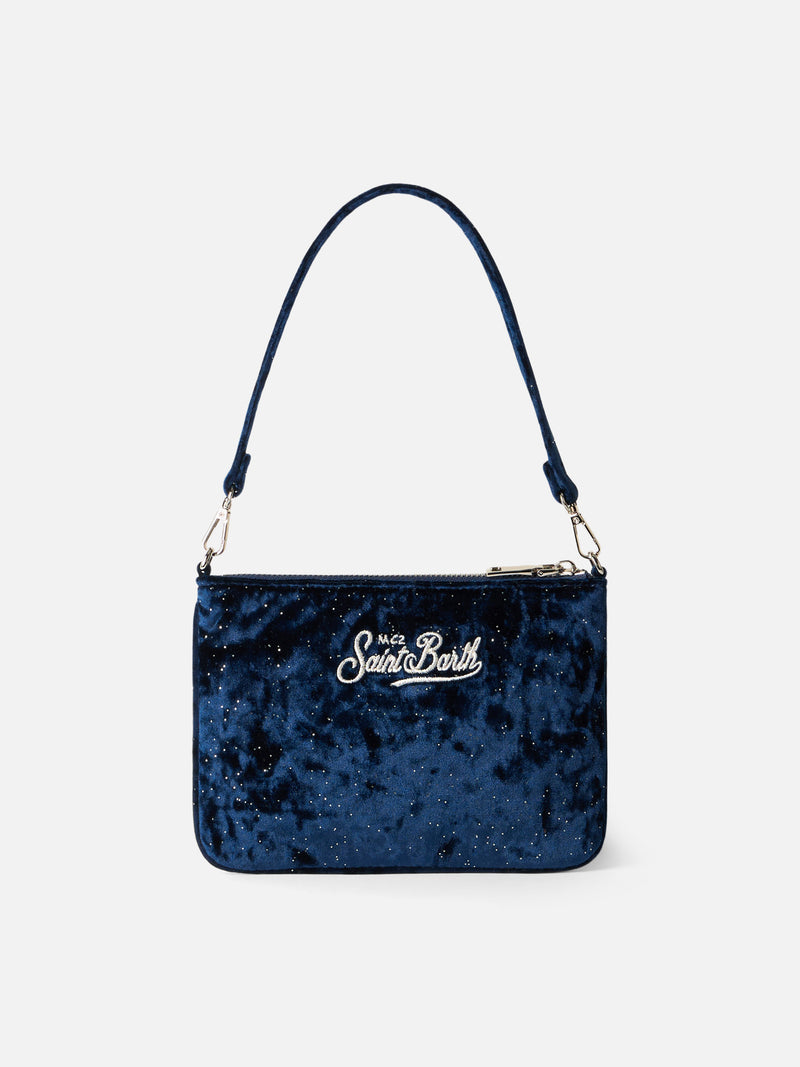 Pouch in velluto blu navy Parisienne con manico