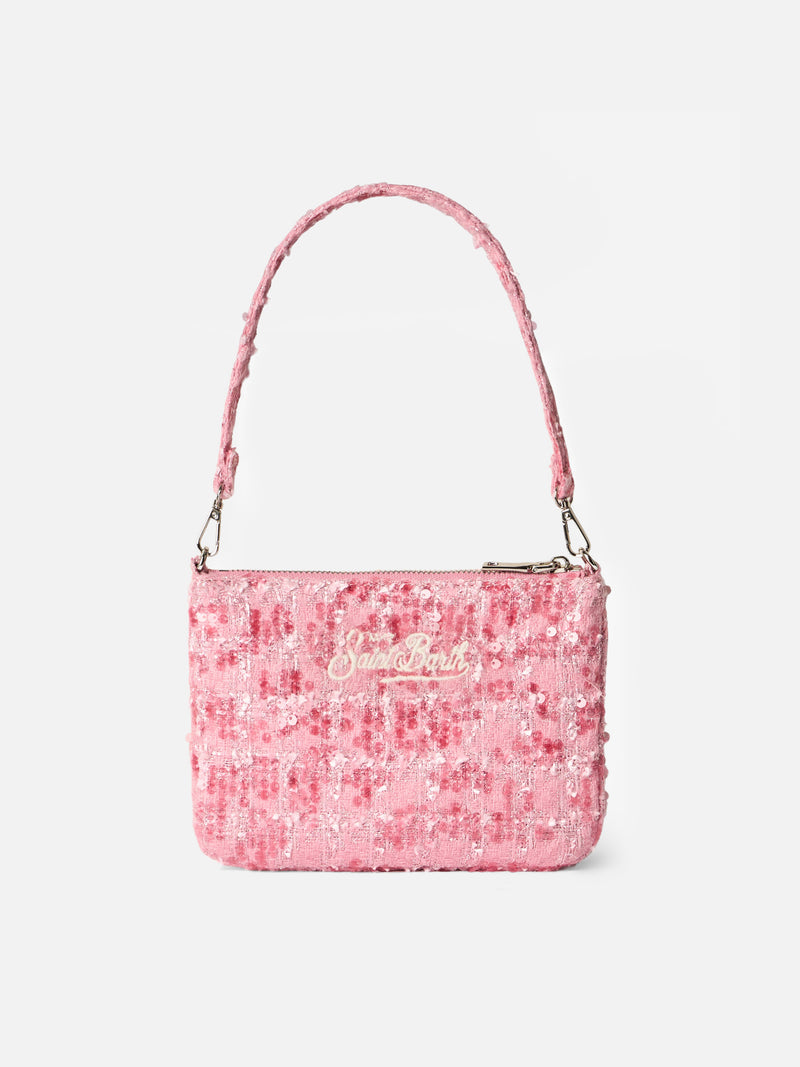 Rosa Tweed-Beutel Mini Parisienne mit Henkel