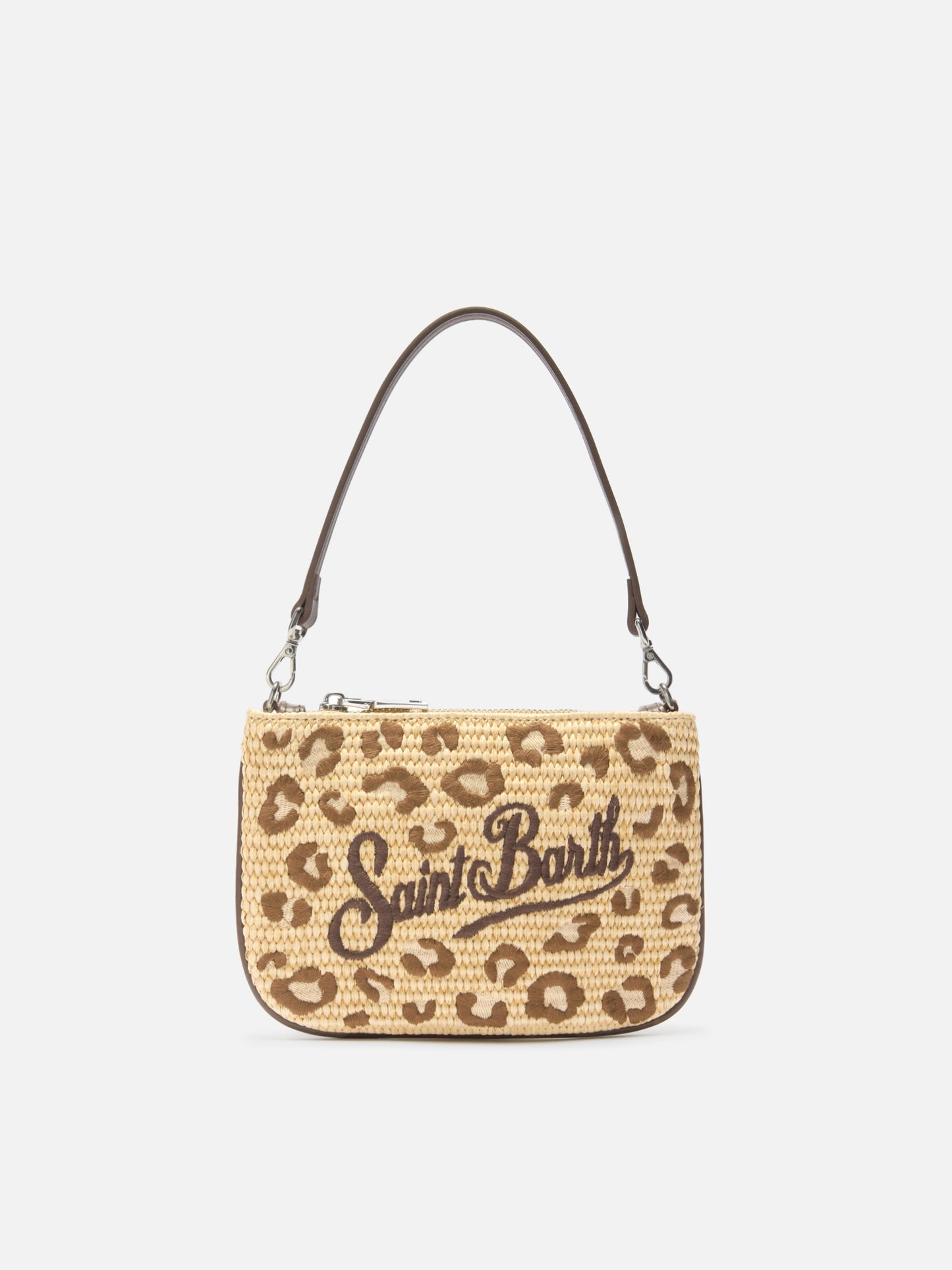 Mini Parisienne embroidered leopard pouch with removable shoulder strap