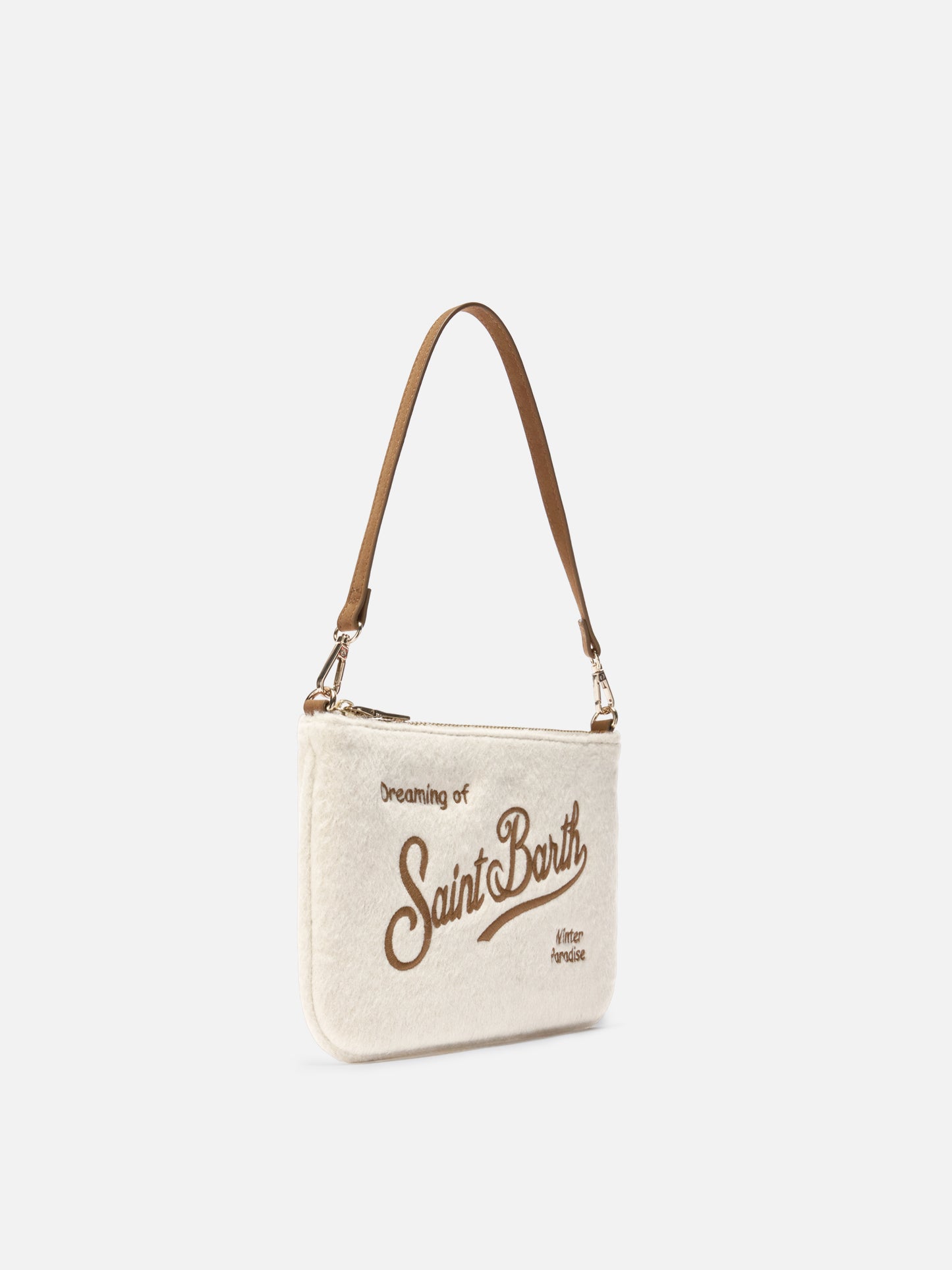 Parisienne Mini-Schultertasche aus weißem Wollmischgewebe