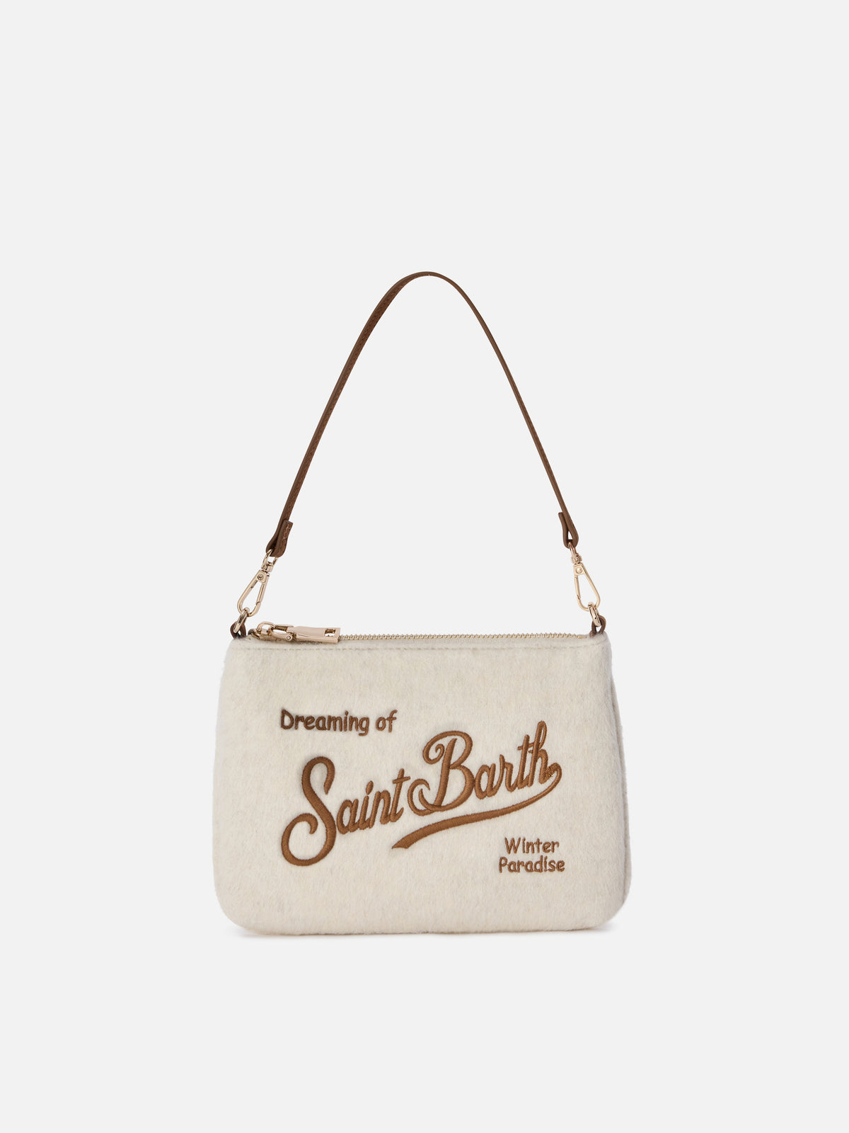 Borsa a spalla Mini Parisienne panna in feltro con ricamo logo