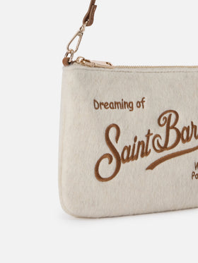 Borsa a spalla Mini Parisienne panna in feltro con ricamo logo