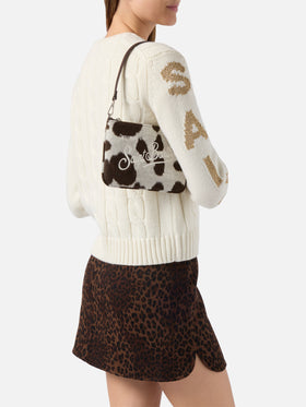 Parisienne Mini-Schultertasche aus Wollmischung mit Kuhfellmuster