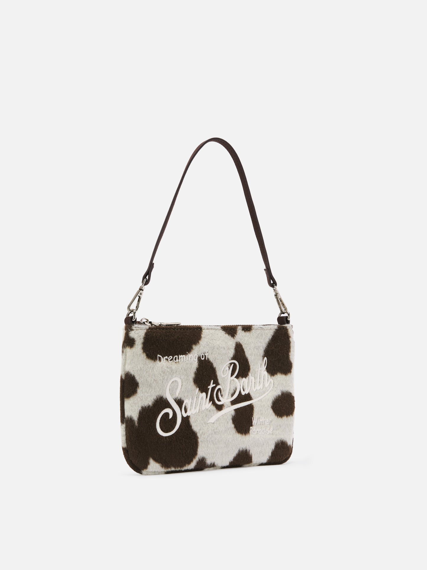 Parisienne Mini-Schultertasche aus Wollmischung mit Kuhfellmuster