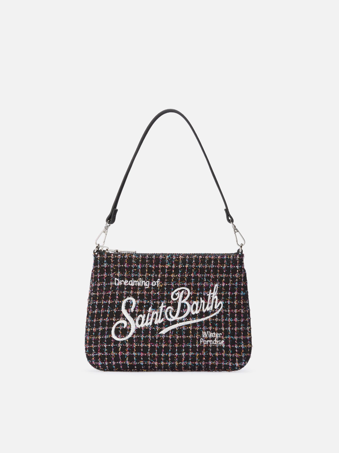 Parisienne Mini-Schultertasche aus glänzendem schwarzem Tweed