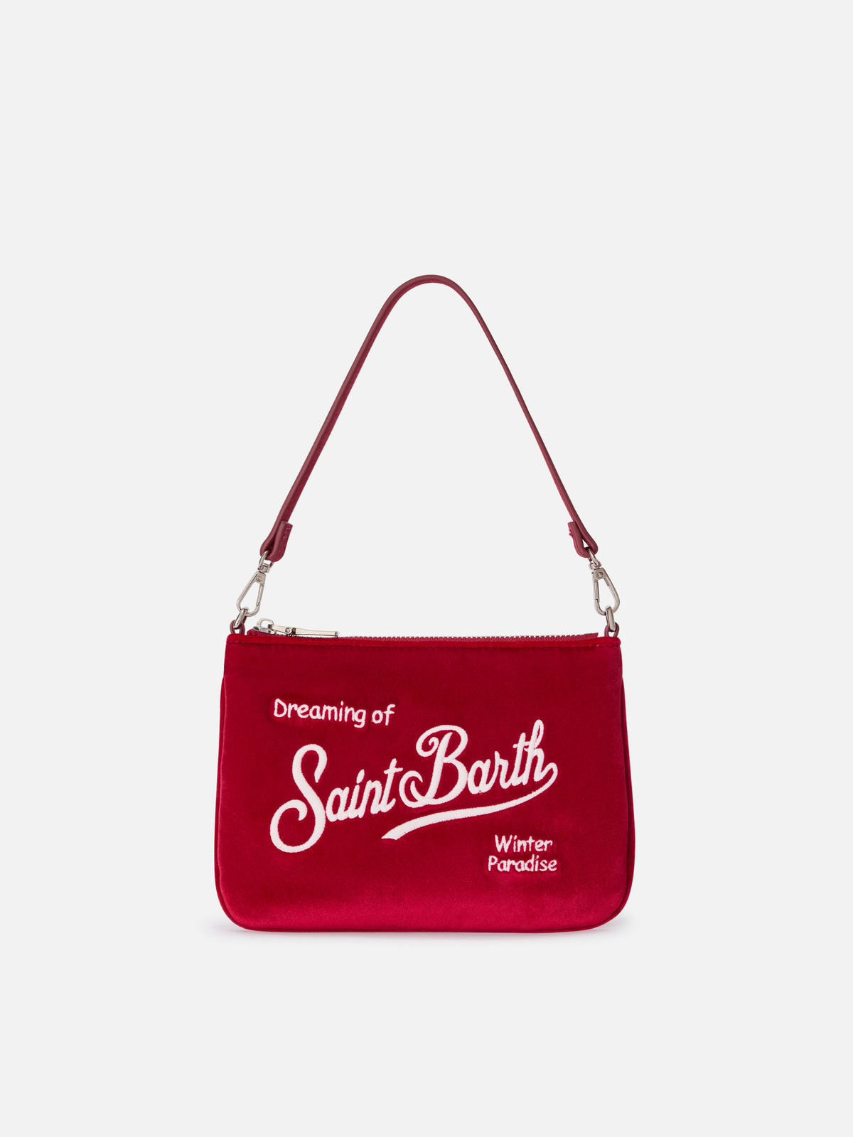 Bolso de hombro Bordeaux Mini Parisienne de terciopelo con bordado del logotipo 