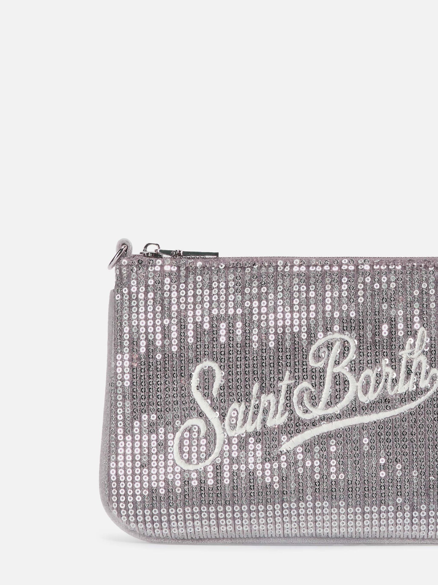 Parisienne Mini-Schultertasche aus grauem Samt mit Pailletten