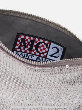 Parisienne Mini-Schultertasche aus grauem Samt mit Pailletten