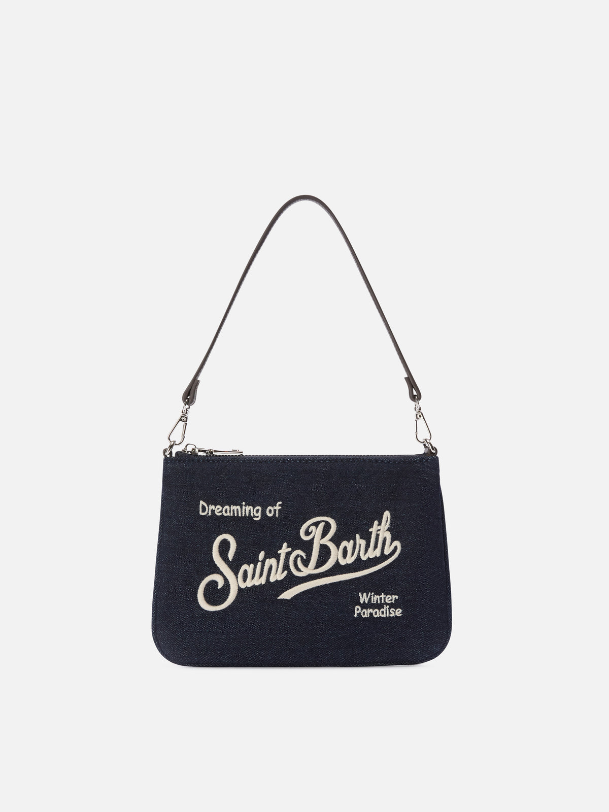Blue Bolso de hombro Mini Parisienne de denim con bordado del logo 