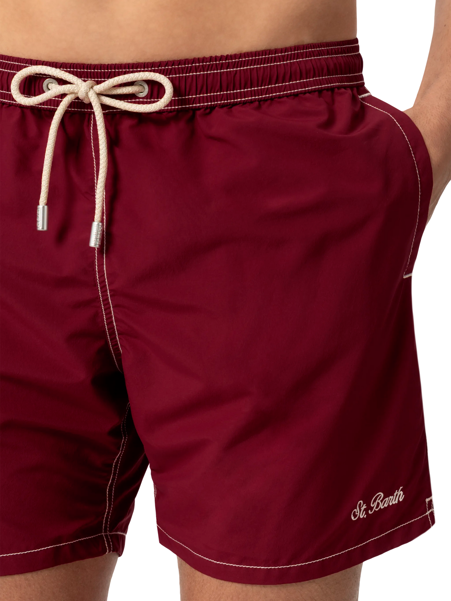 Burgundy mid-length classic light swim shorts Patmos - MC2 Saint Barth