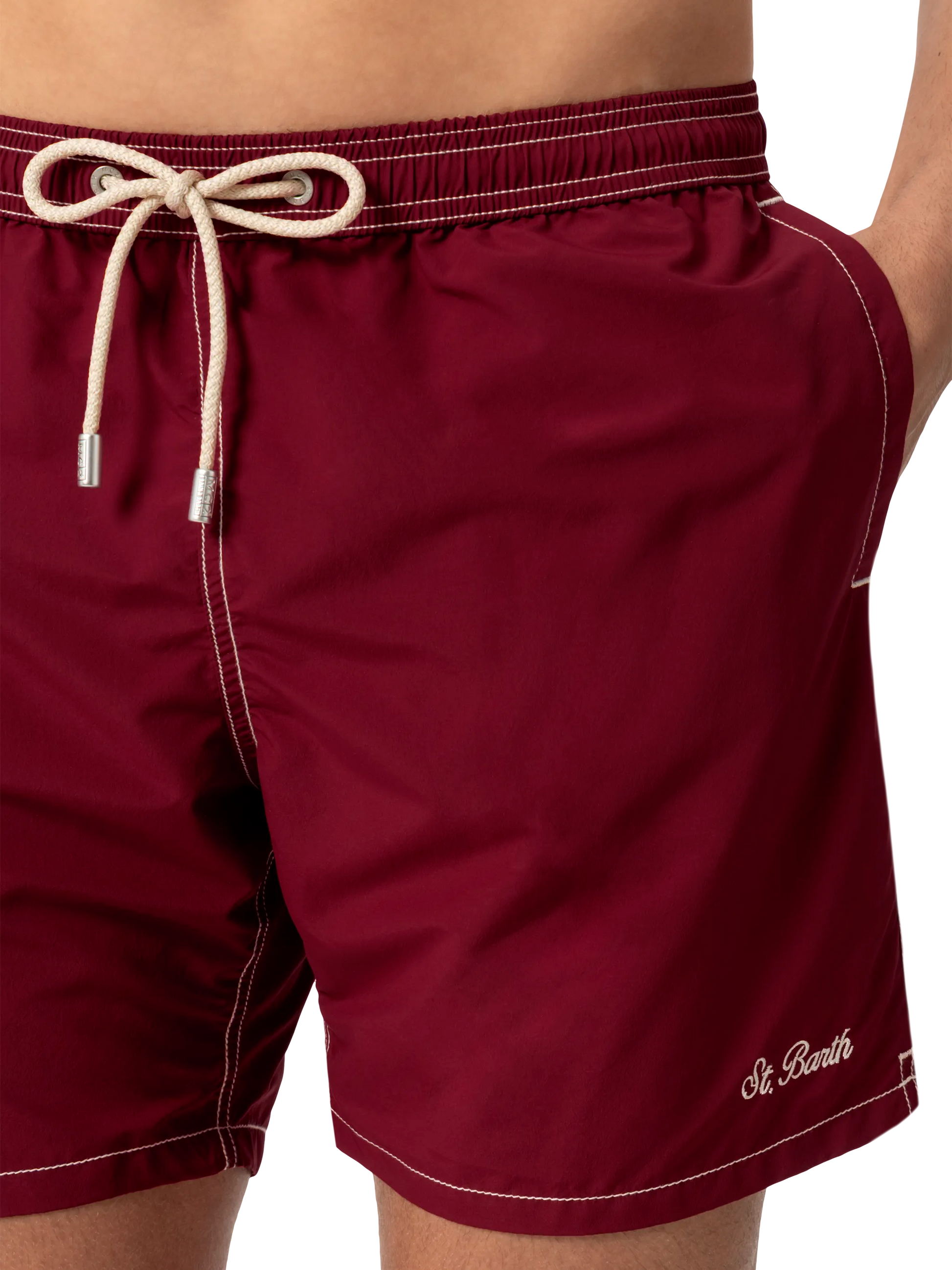 Burgundy mid-length classic light swim shorts Patmos - MC2 Saint Barth