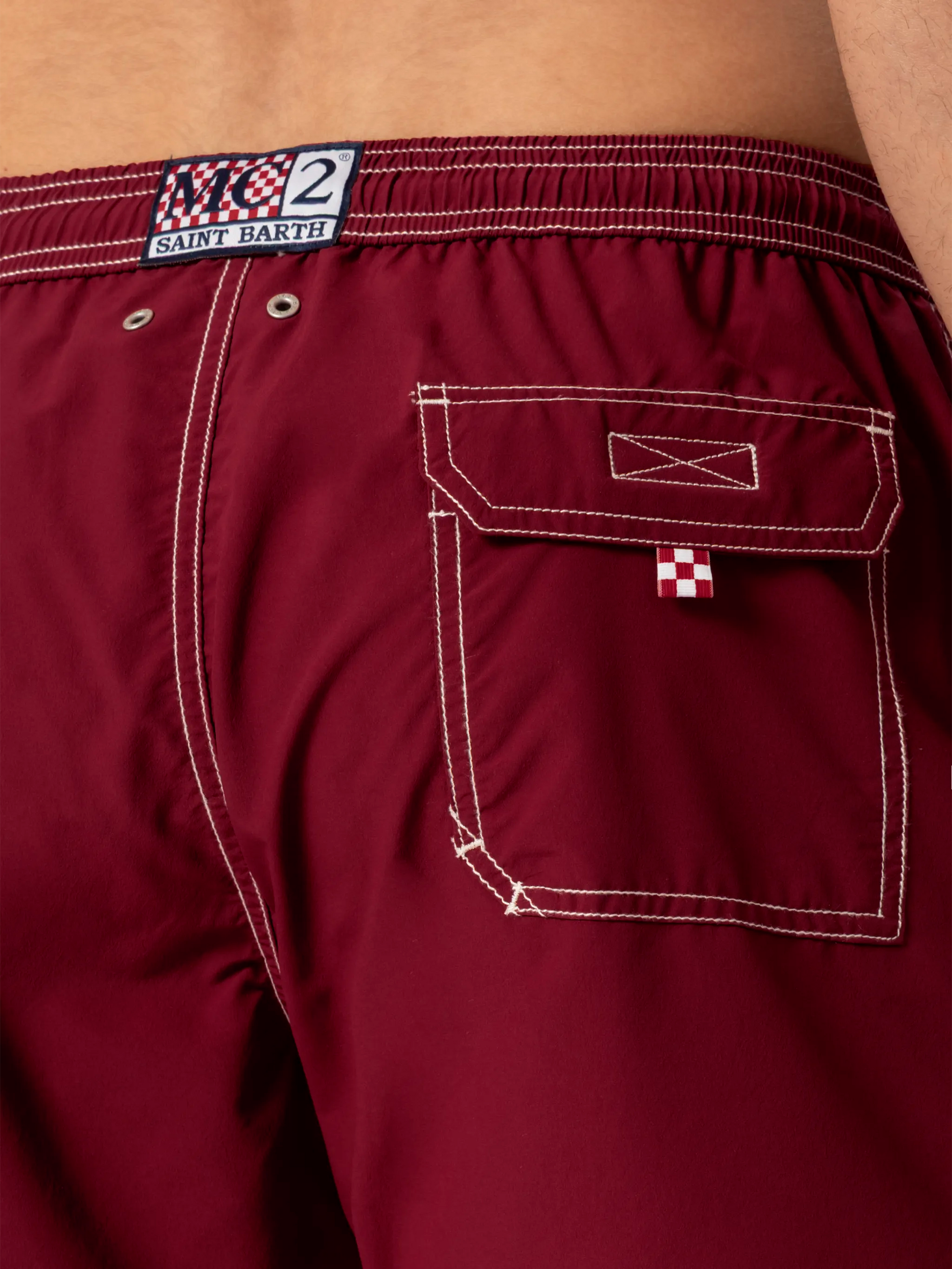 Burgundy mid-length classic light swim shorts Patmos - MC2 Saint Barth