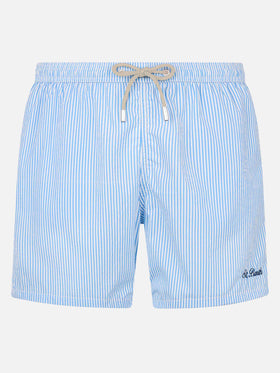 Costume mare Patmos in seersucker a righe azzurre chiare