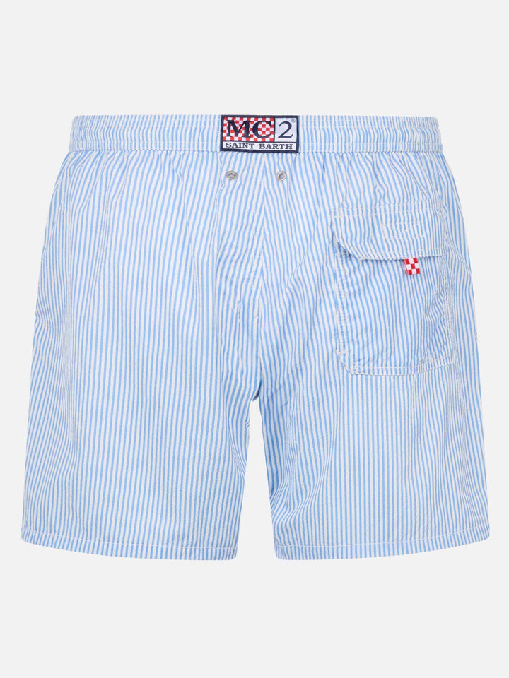 Seersucker light blue striped swim shorts Patmos
