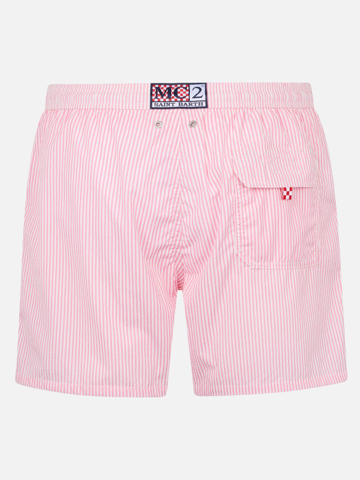 Klassische, leichte Badehose aus Seersucker, rosa gestreift, Patmos