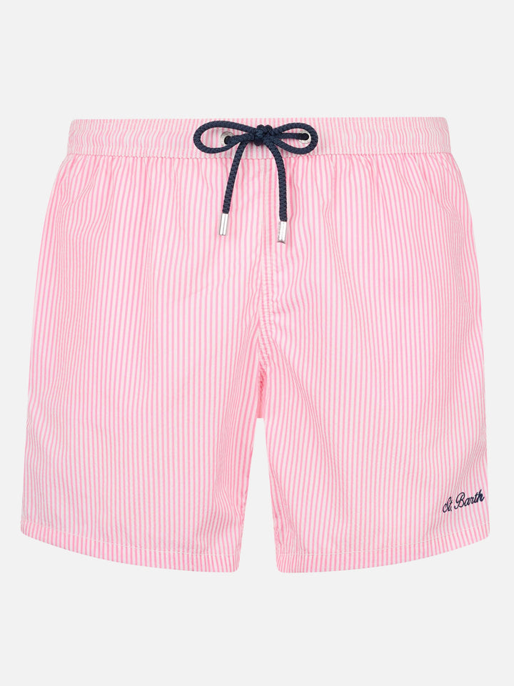Klassische, leichte Badehose aus Seersucker, rosa gestreift, Patmos