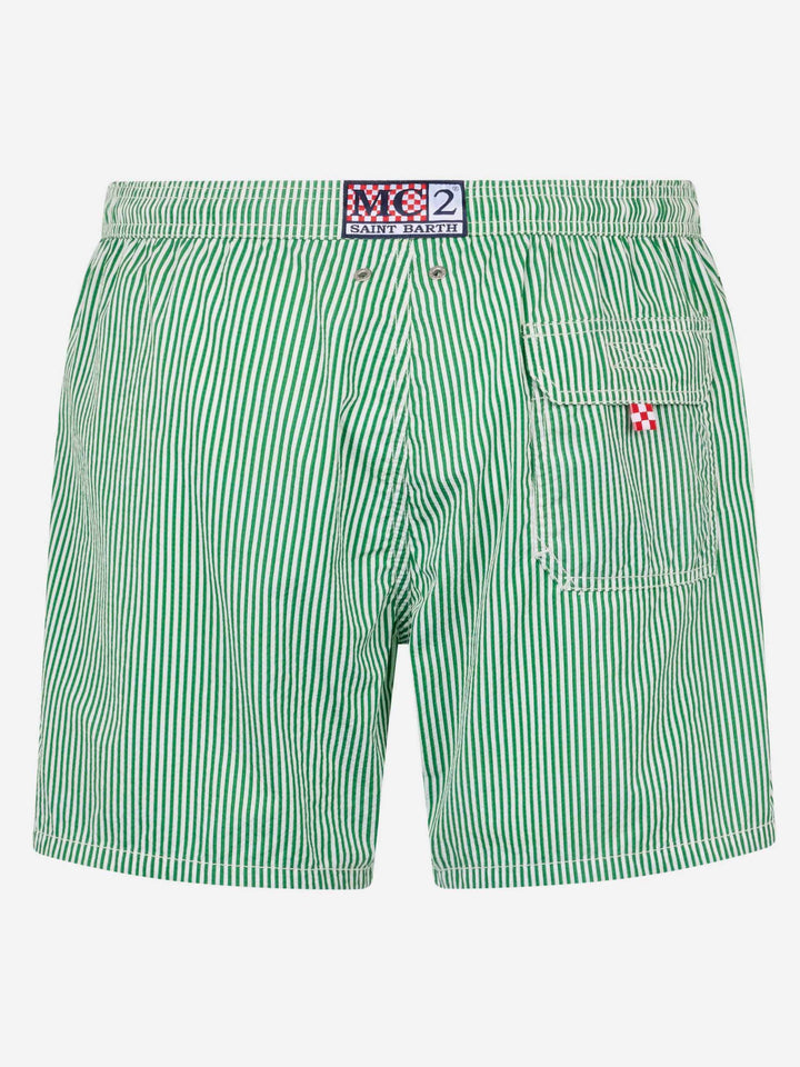 Costume classico leggero Patmos in seersucker a righe verdi