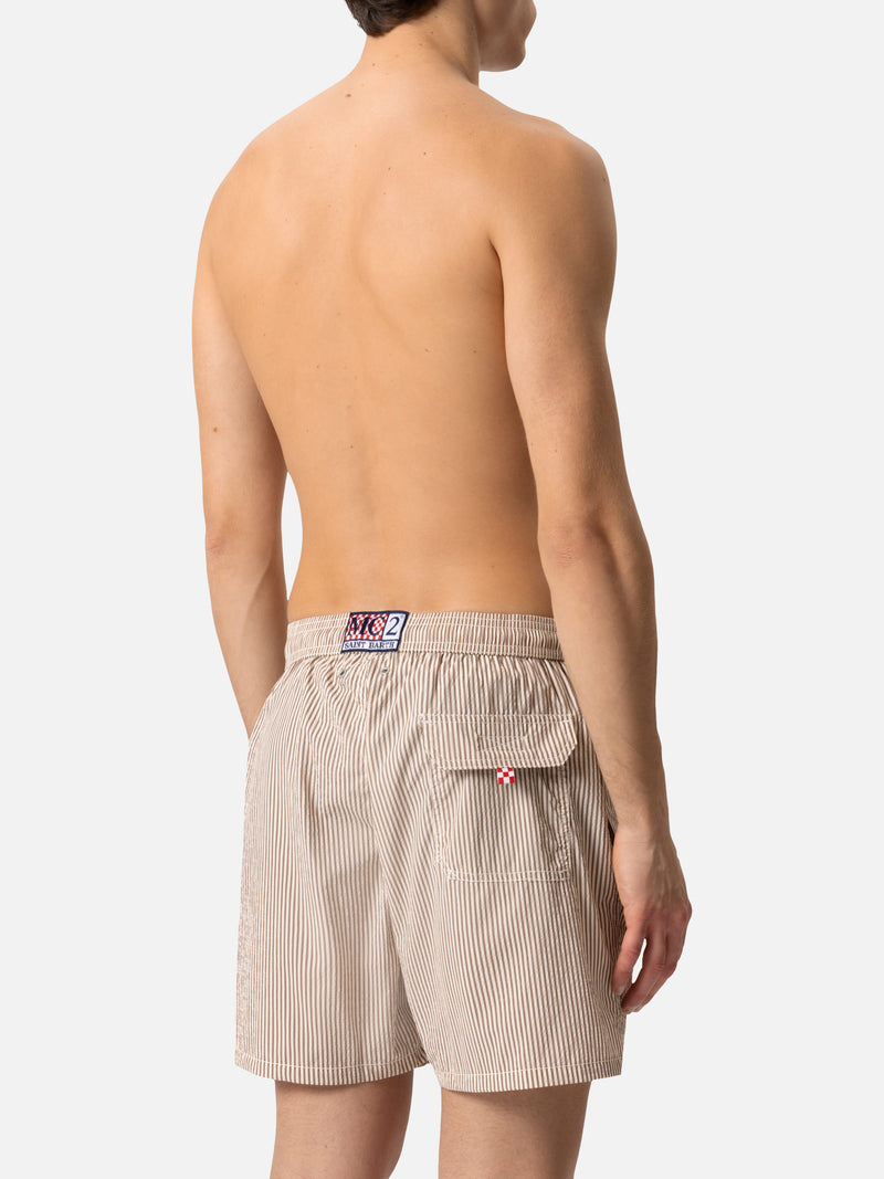 Seersucker beige striped swim shorts Patmos