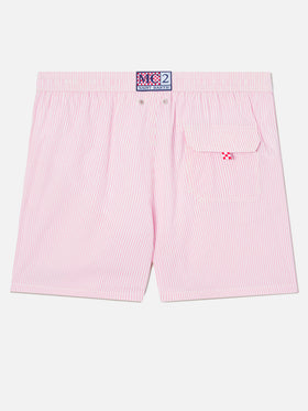 Patmos seersucker striped swim shorts in pink and white
