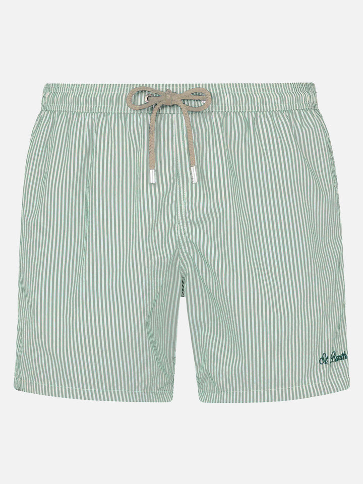 Patmos Badeshorts aus Seersucker in Salbeigrün mit Streifen, klassisch leicht