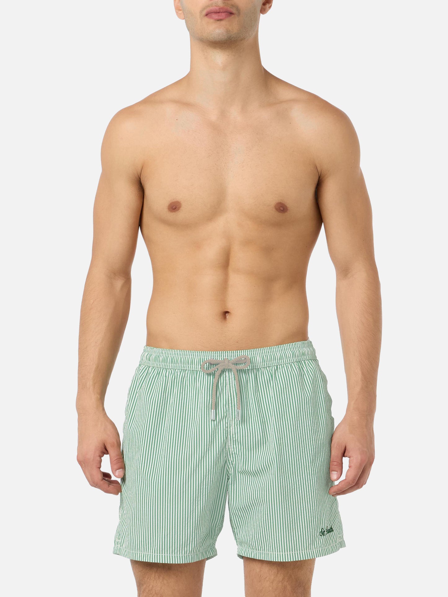 Patmos Badeshorts aus Seersucker in Salbeigrün mit Streifen, klassisch leicht