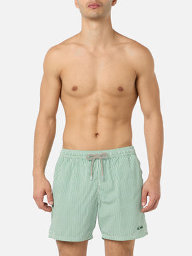 Patmos Badeshorts aus Seersucker in Salbeigrün mit Streifen, klassisch leicht