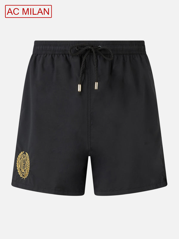 Schwarze mittellange Badeshorts Patmos für Herren mit Milan 125-Stickerei | AC MILAN 125 SPECIAL EDITION