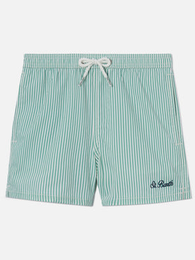 Short de bain Patmos Jr en seersucker rayé avec broderie St. Barth 