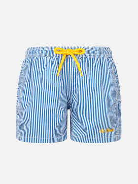Boy seersucker striped mid-length swim shorts Patmos Jr - MC2 Saint Barth