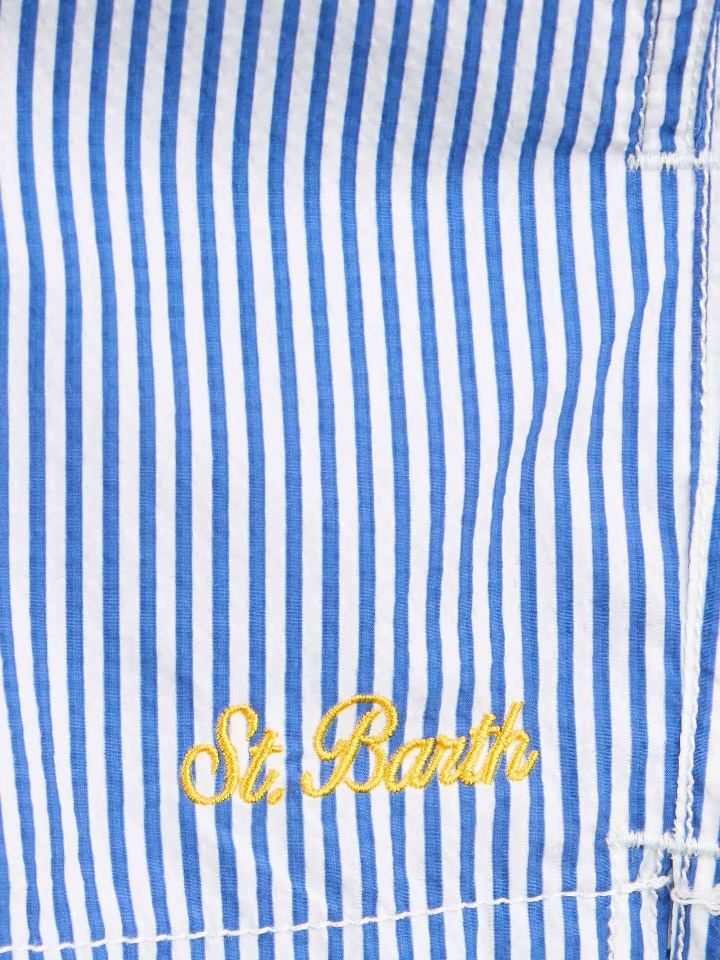 Boy seersucker striped mid-length swim shorts Patmos Jr - MC2 Saint Barth