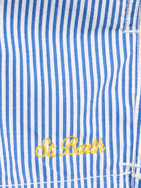 Boy seersucker striped mid-length swim shorts Patmos Jr - MC2 Saint Barth