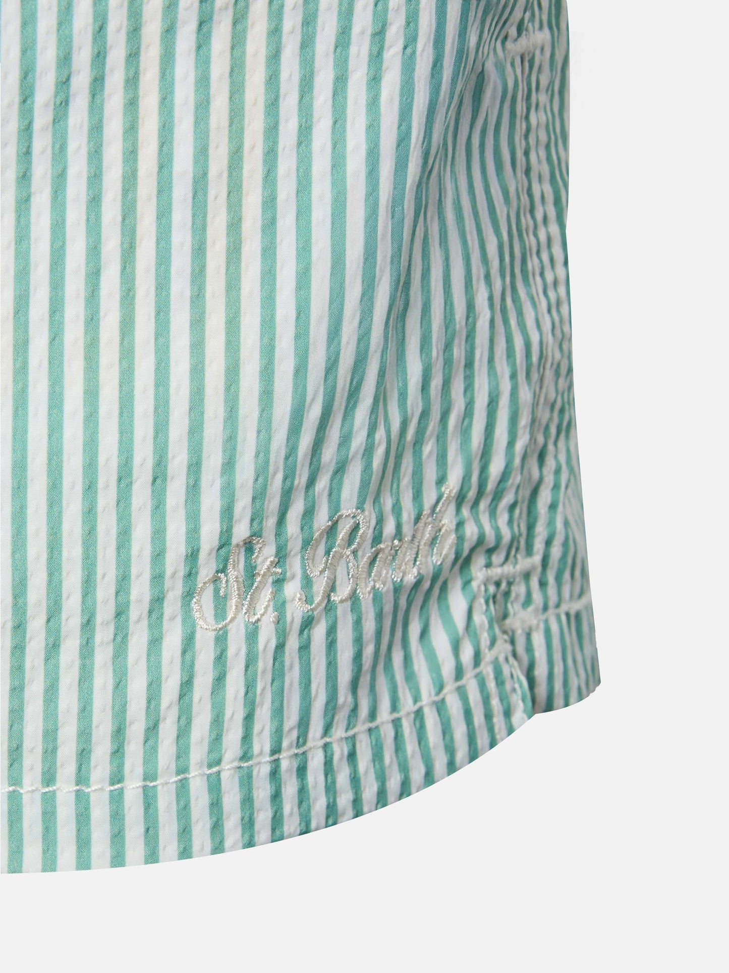 Costume mare Patmos Jr media lunghezza in seersucker rigato verde salvia