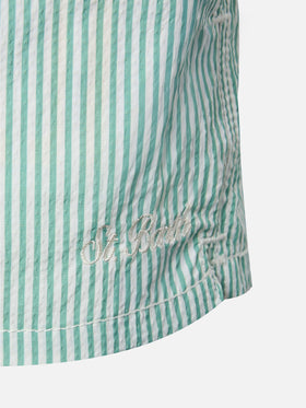 Costume mare Patmos Jr media lunghezza in seersucker rigato verde salvia