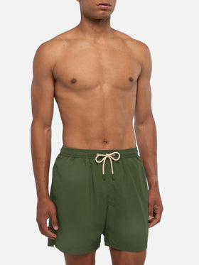 Patmos swim shorts in military green with used effect and logo embroidery