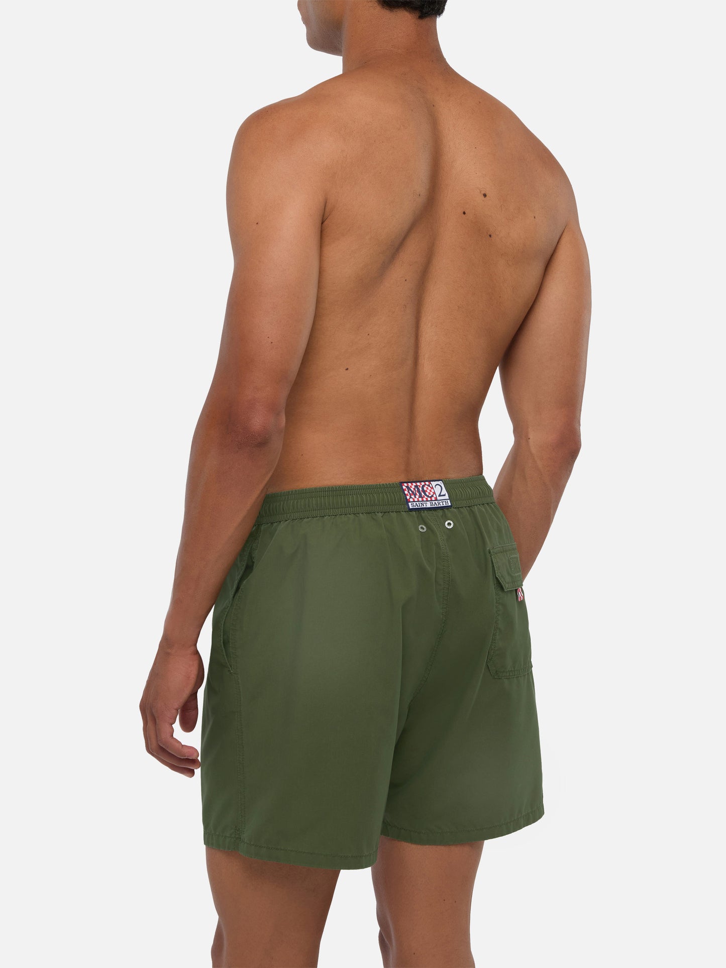 Patmos swim shorts in military green with used effect and logo embroidery