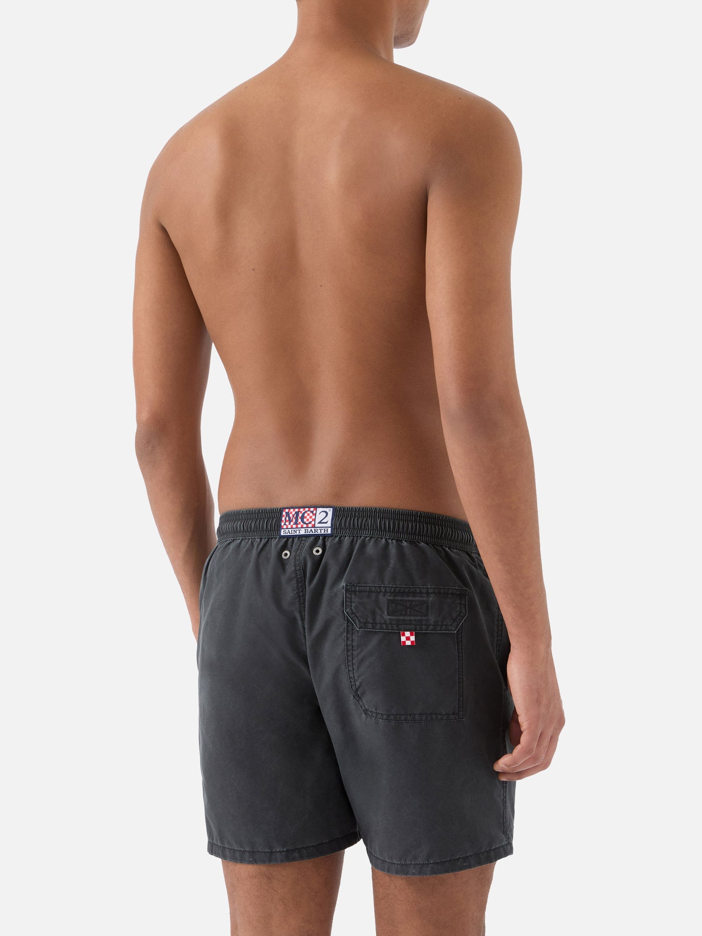 Costume mare Patmos nero con effetto used e ricamo logo