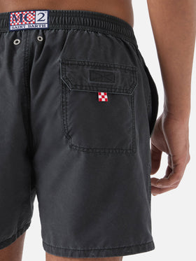 Costume mare Patmos nero con effetto used e ricamo logo