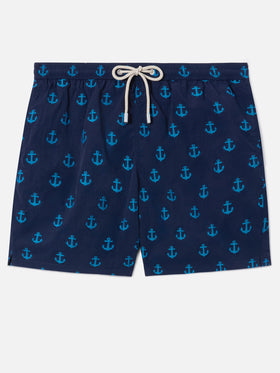 Costume mare Patmos blu con stampa ancore all-over