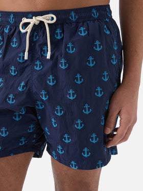 Costume mare Patmos blu con stampa ancore all-over