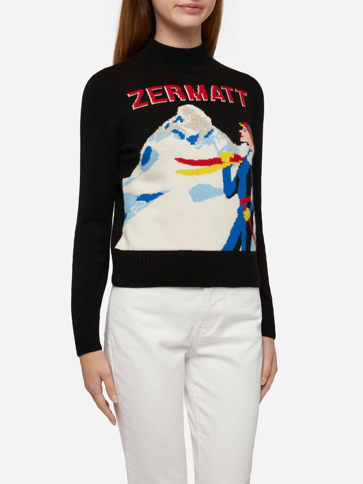 Crewneck sweater New Queen with Zermatt postcard jacquard - MC2 Saint Barth