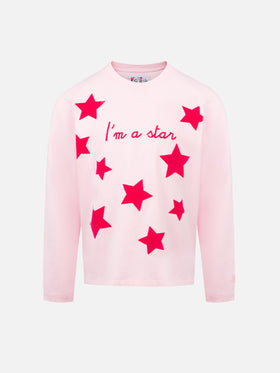 Girl pink long-sleeve t-shirt Penny with I'm a star embroidery - MC2 Saint Barth