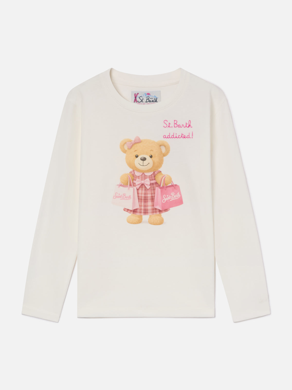 White Penny organic cotton long sleeve t-shirt with teddy bear print
