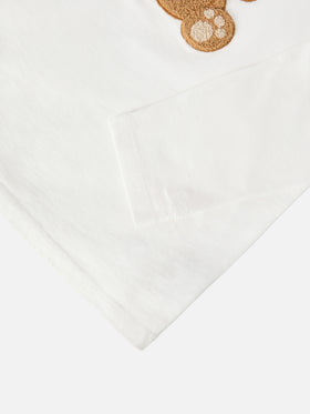 T-shirt Penny in cotone bianco a maniche lunghe con  applicazione in spugna orsetto Trudi | TRUDI SPECIAL EDITION