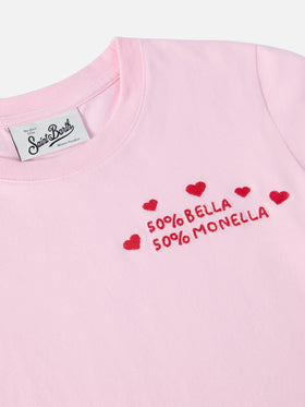T-shirt Penny in cotone rosa a maniche lunghe con ricamo Bella e Monella