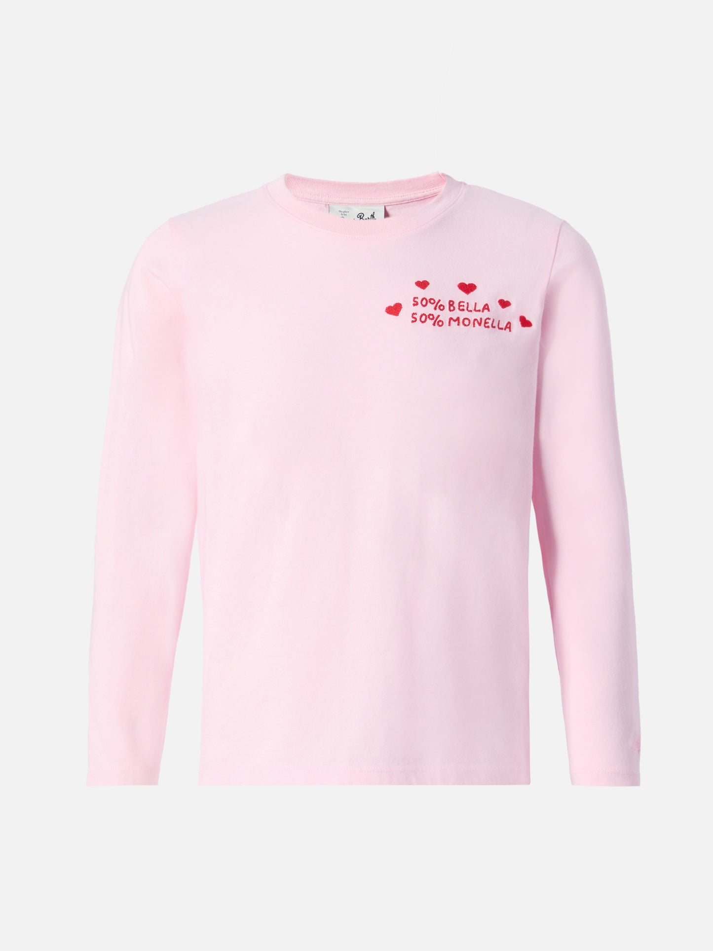 T-shirt Penny in cotone rosa a maniche lunghe con ricamo Bella e Monella